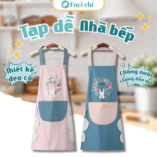 Tạp dề nhà bếp chống thấm nước BUNA có túi họa tiết dễ thương dành cho nam và nữ Tạp dề có bông lau