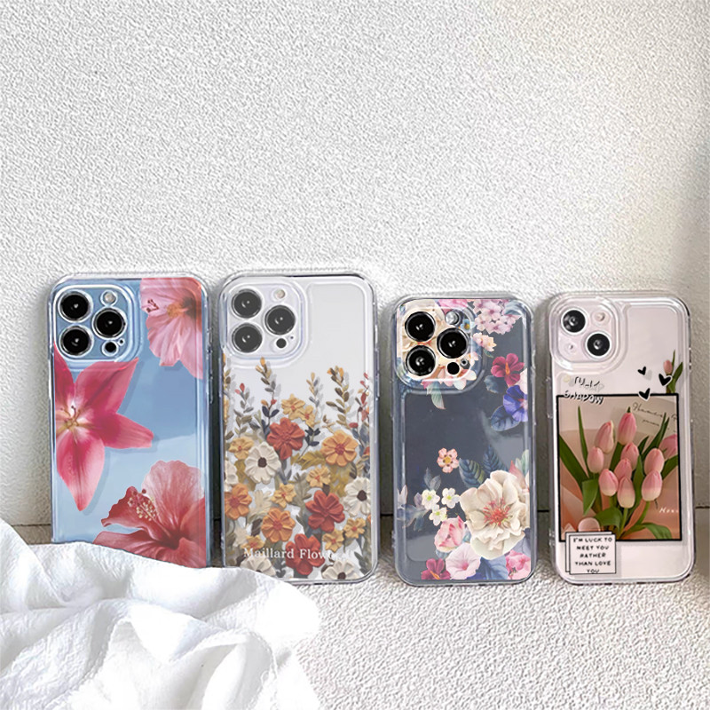 Ốp Điện Thoại Cho iPhone 12 13 14 Pro Max Plus Mini cover Vintage Y2K Hoa Hồng Hoa Trong Suốt Đơn Giản Chống Sốc Mềm Mại