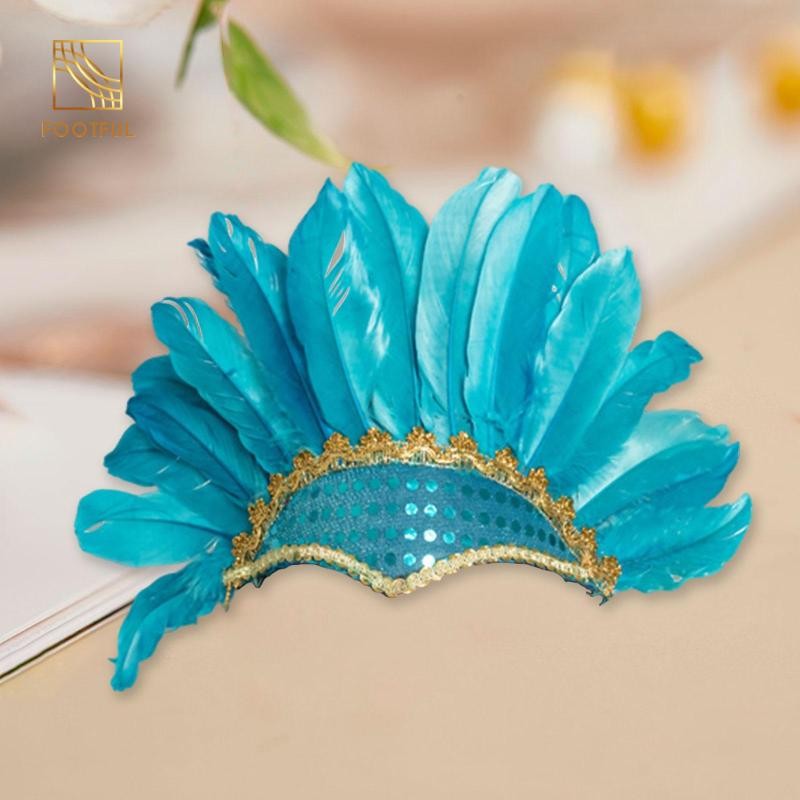 Mũ trùm đầu lông vũ style Ấn Độ, phù hợp lễ hội Halloween và khiêu vũ