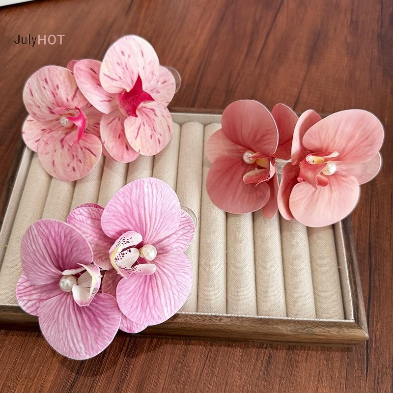 Kẹp tóc ngọc trai JULYHOT Phalaenopsis Orchid, mỏ vịt, nơ hoa - Massivedeals