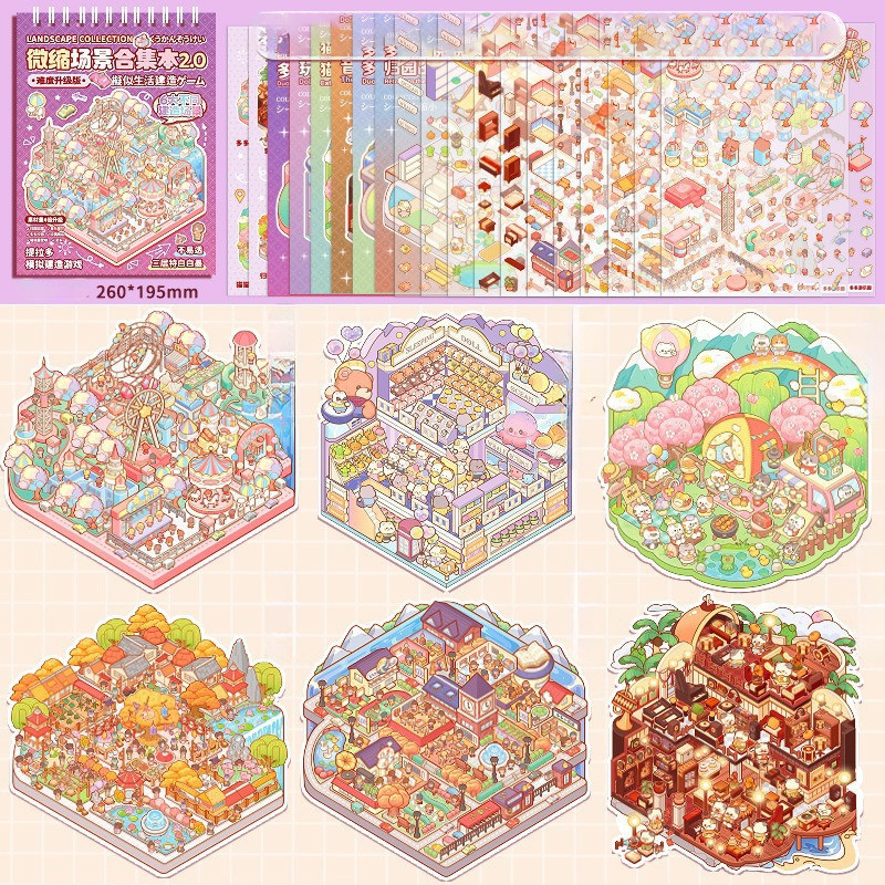 Bộ sưu tập các cảnh thu nhỏ Nhãn dán PET Sổ Lưu Niệm Bộ 20 Cái,Đồ chơi