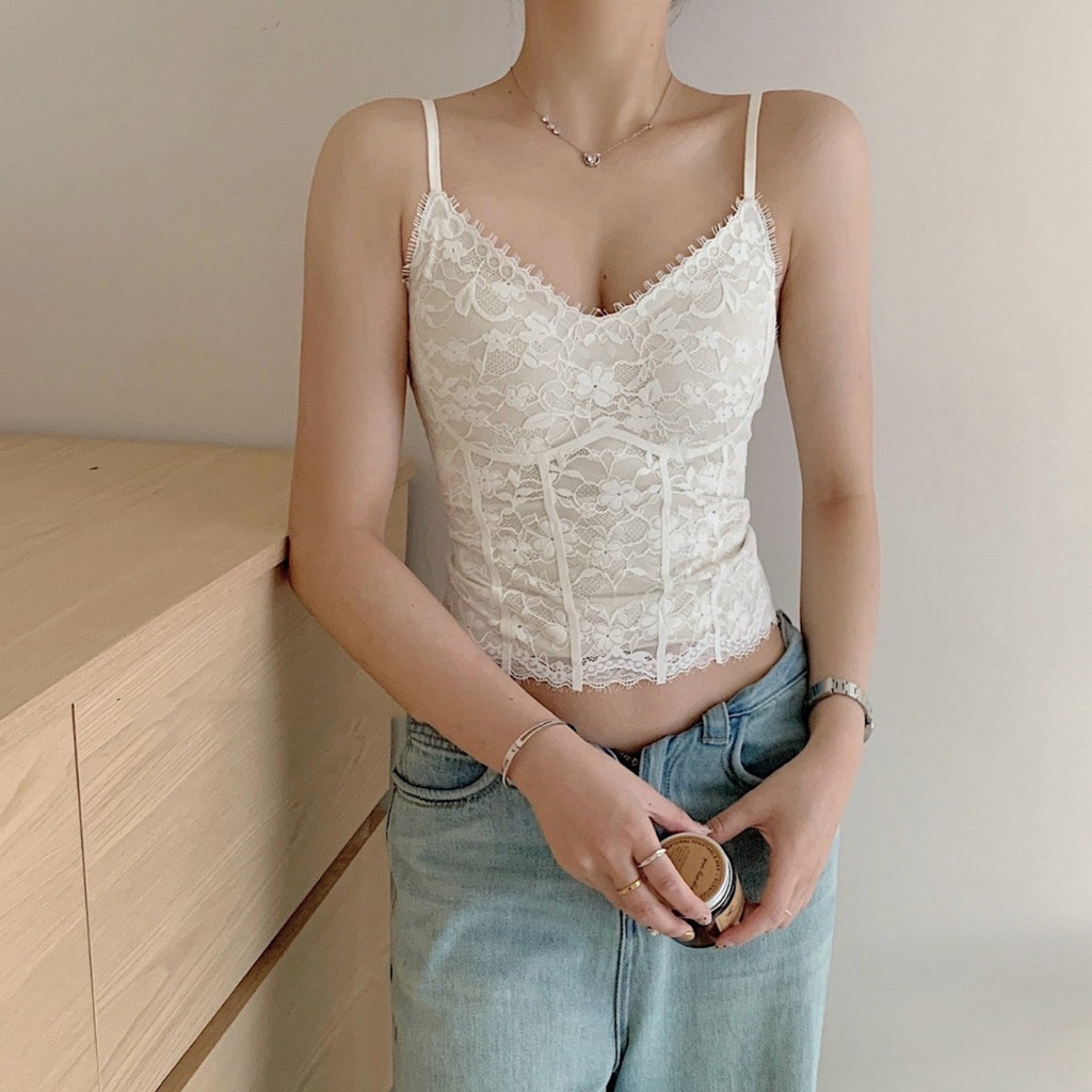 Pháp Retro Ống Top Ren Gợi Cảm Top Nữ Chải Cami