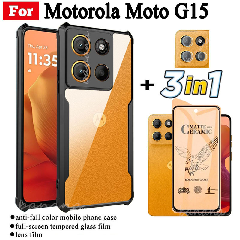 Ốp điện thoại chống sốc 3 trong 1 Motorola G15 cho Moto G35 G75 G05 G45 Phim mờ gốm + Phim ống kính máy ảnh