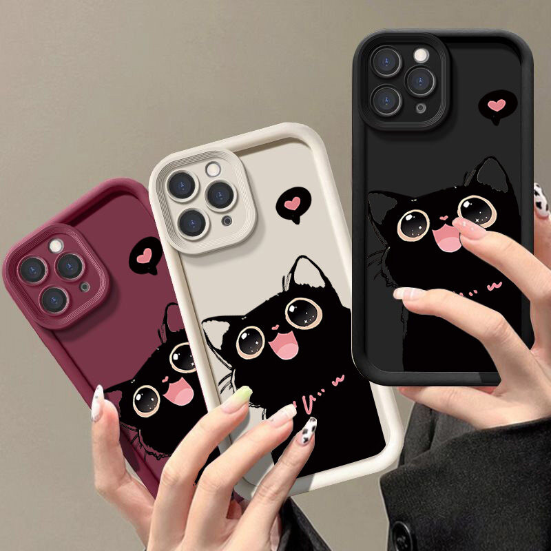 Ốp Điện Thoại Di Động Cho Google Pixel 9 8 7 Pro 5G Pixel 7A 8A 9 Pro XL Vỏ Mèo Đen Dễ Thương Họa Tiết Cặp Đôi Hoạt Hình Silicon Mềm Trái Tim Tình Yêu Chống Sốc Bảo Vệ Camera
