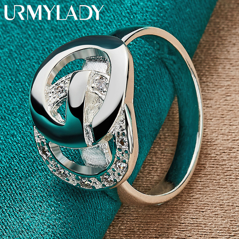 URMYLADY Bạc 925 Đôi Tròn Zircon 7-10 # Nhẫn Nữ Trang Sức Tiệc Cưới Thời Trang