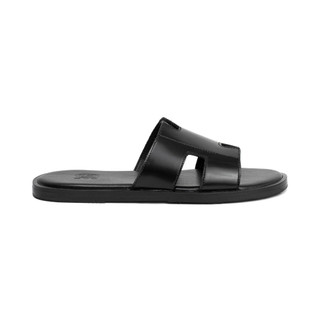 Dép chữ H nam Fttleather da bò thật quai ngang dáng trơn đế phíp gỗ cao cấp bền, nhẹ, bám tốt D012