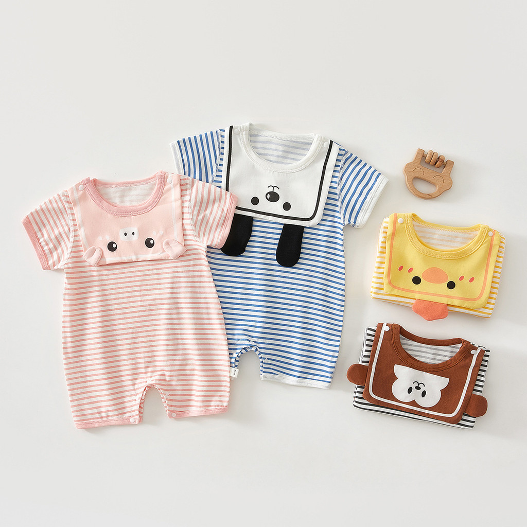 YT2 Áo liền quần cho bé mùa hè tay ngắn thoáng khí phong cách mỏng 3-6 tháng bò phù hợp với trang phục mùa hè TY2