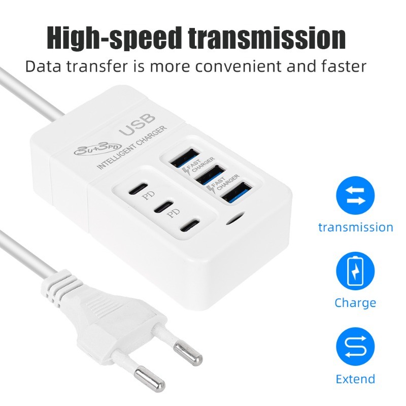 Bộ sạc tường sạc nhanh đa năng Type C - Hub đa cổng USB 6 cổng - Dụng cụ điện thoại chất lượng cao
