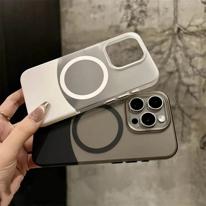 Siêu Mỏng Mờ Từ Tính Sạc Không Dây 2 TRONG 1 Ốp Lưng Trong Suốt Cho iPhone 17 Air 16 15 14 Plus 13 12 11 Pro Max Bìa Cứng