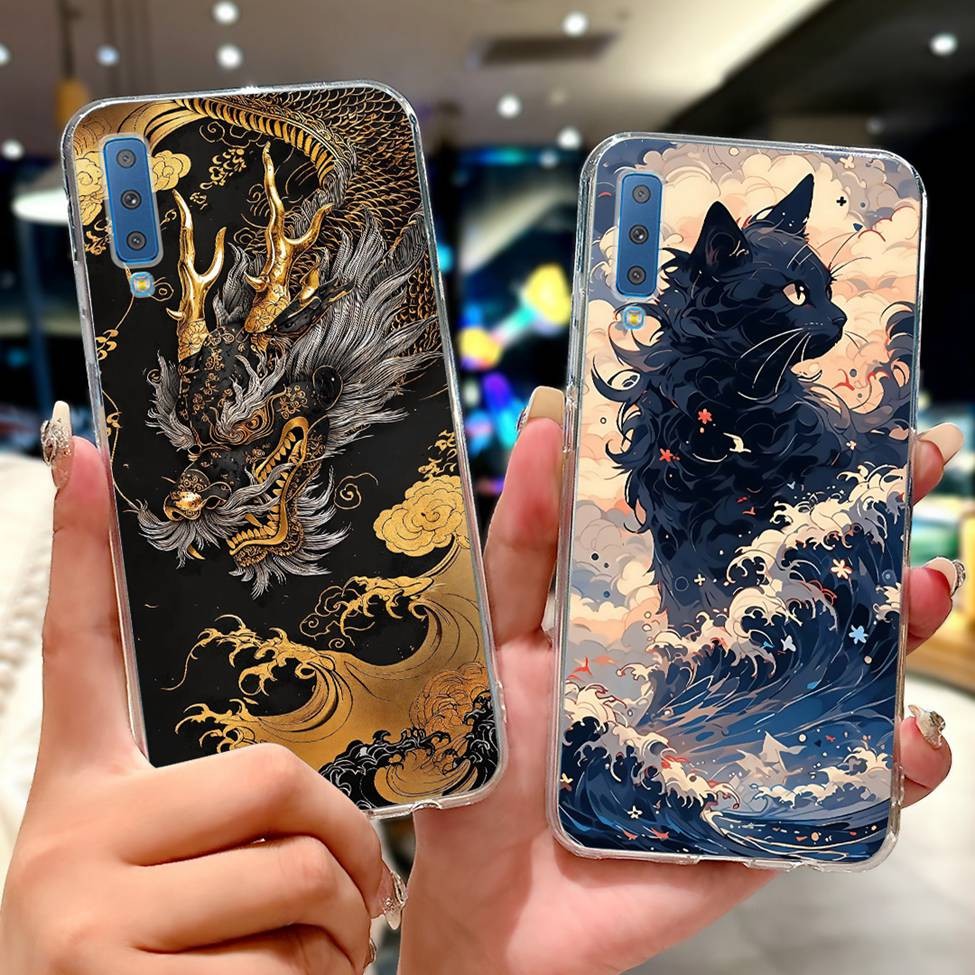 Ốp Lưng Cho Samsung A7 2018 A750F Trong Suốt Thẩm Mỹ Mèo Dễ Thương Thời Trang Hoa Sơn Mặt Sau Cho Samsung Galaxy A7 2018 Ốp lưng A750G A750N