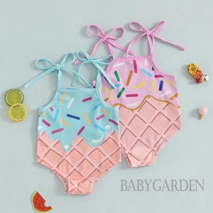 / / -6Month-4 Tuổi Đồ bơi in kem không tay co giãn cho bé gái Đồ bơi một mảnh cho bãi biển mùa hè