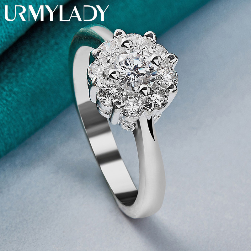 URMYLADY Hoa Bạc 925 Zircon 7-10 # Nhẫn Nữ Thời Trang Trang Trang Sức Quyến Rũ