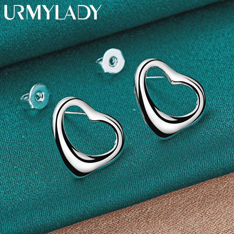 URMYLADY Bạc 925 Trái Tim Tình Yêu Bông Tai Dành Cho Nữ Cưới Đính Hôn Trang Sức Thời Trang