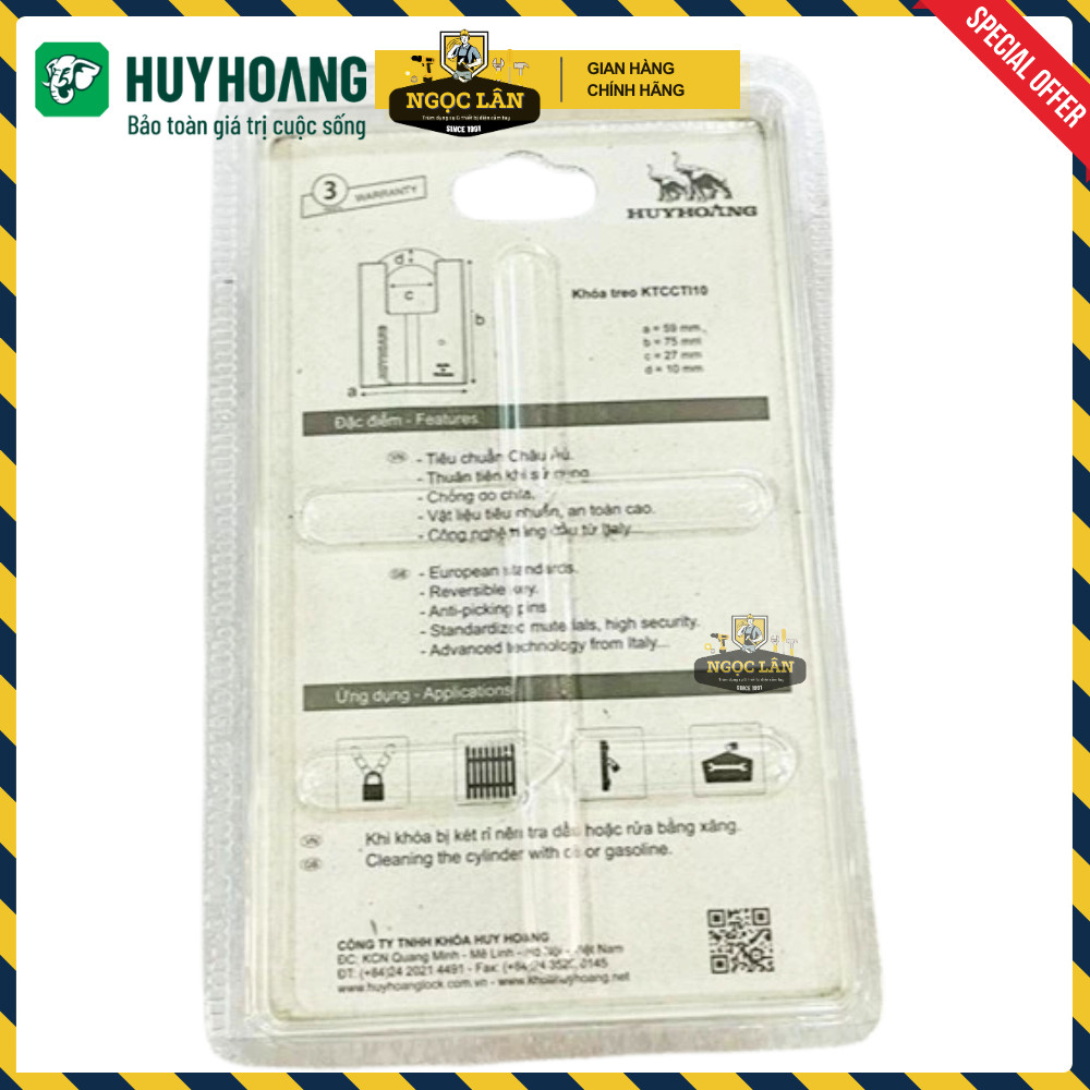 [Chính hãng] Khoá chống cắt, khóa bấm HUY HOÀNG chất liệu Titanium 6 phân cao cấp, chịu thời tiết