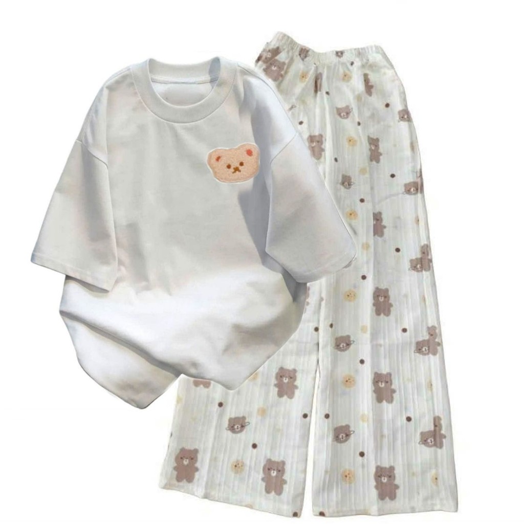Tổng hợp các sét bộ đồ quần HOẠ tiết hoạt hình + mix áo phông form rộng - in gấu dâu ngực