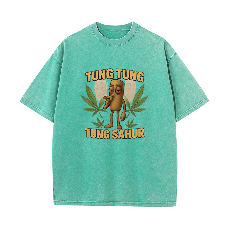 Tung Tung Tung Sahur Ngộ nghĩnh Brainrot Meme Áo Nam Hài Hước Phong Cách Mới Áo Thun Unisex Rửa Vintage Mùa Hè Áo Sơ Mi Cotton Tay Ngắn