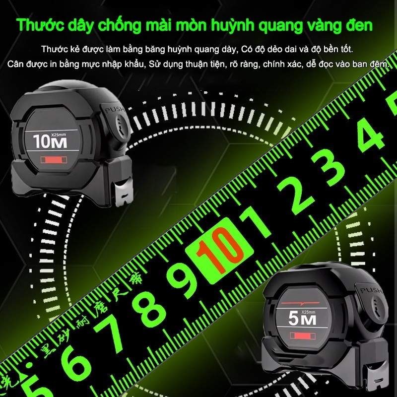 【🔥Free ship🔥】Thước huỳnh quang Thước Cuộn Thép Làm dày và chống mài mòn Độ chính xác cao Thước dây 10m