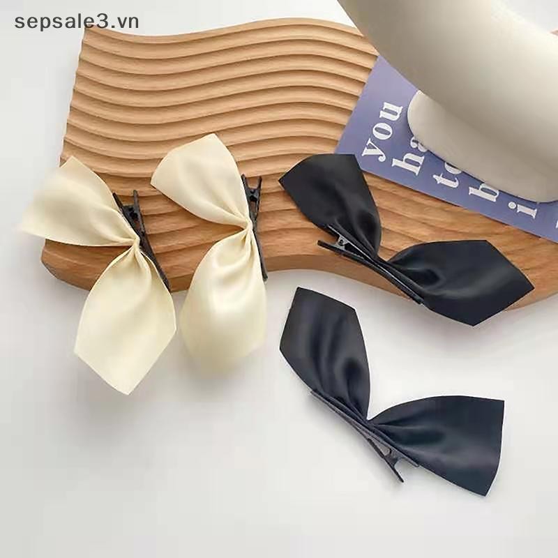 # Vn # 1 Cặp Đen Trắng Satin Nơ Kẹp Bên Kẹp Tóc Nơ Vintage Ngọt Ngào Dễ Thương Barrettes Mũ Đội Đầu Dành Cho Nữ Bé Gái Phụ Kiện Tóc.