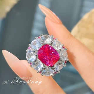 Châu Âu Mỹ ins Phong Cách Mới Full Kim Cương Đỏ Corundum Nhiều Màu Sắc Kho Báu Nữ Nhẫn