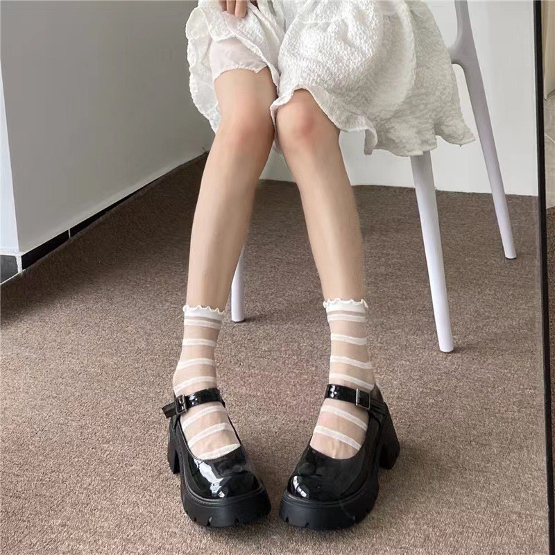 Tất nữ mỏng kiểu dáng lolita, đen, trắng, phong cách tình yêu