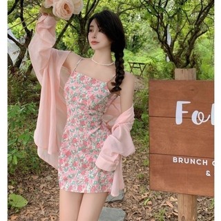 Hoa Ngọt Ngào Hàng Ngày Mỏng Đơn Giản Sling Preppy Phong Cách Đầm Dễ Thương Mỏng Hơn Nhìn Phù Hợp Với Cô Gái Nóng Váy Ngắn Cô Gái Cô Gái