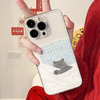 Kawaii Sleep Dog Cat Cặp Đôi Dành Cho Samsung Galaxy S25 S24 Ultra S23 S22 S21 S20 Plus S24FE FE A55 A54 A53 A52 A15 A14 A24 A7 Ốp Điện Thoại Động Vật Trong Suốt