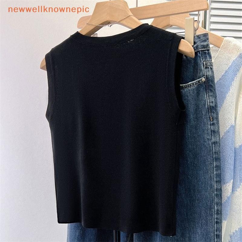 Newwellknownepic Thời Trang Mùa Hè Sang Trọng Hoa Dệt Kim Áo Vest Nữ Cổ Tròn Không Tay Sọc Tank Top VN