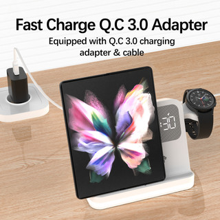 SHEREN 15W Đồng hồ ba trong một Đèn bàn sạc không dây có thể tháo rời Thích hợp cho đồng hồ tai nghe điện thoại di động nhiều thương hiệu