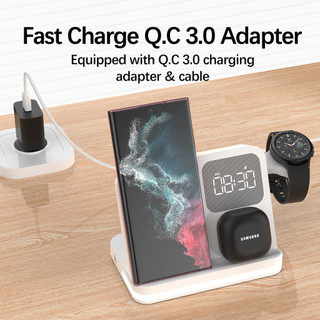 SHEREN 15W Đồng hồ ba trong một Đèn bàn sạc không dây có thể tháo rời Thích hợp cho đồng hồ tai nghe điện thoại di động nhiều thương hiệu