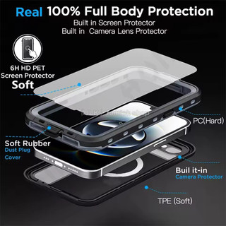 [Redpepper] ốp lưng chống nước IP68 cho iPhone 16e 16 ProMax 15 Plus 14 Pro Max Pro 13 Pro Max Bảo vệ toàn thân Vỏ điện thoại chống bụi