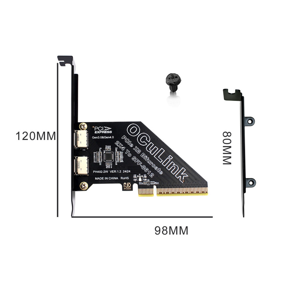 PHDK PCI-E 4.0 X1 / X4 / X8 / X16 Sang U.2 OCUlink SFF8611 & SFF8612 Adapter Card Hỗ Trợ Windows Linux Mac OS Systems