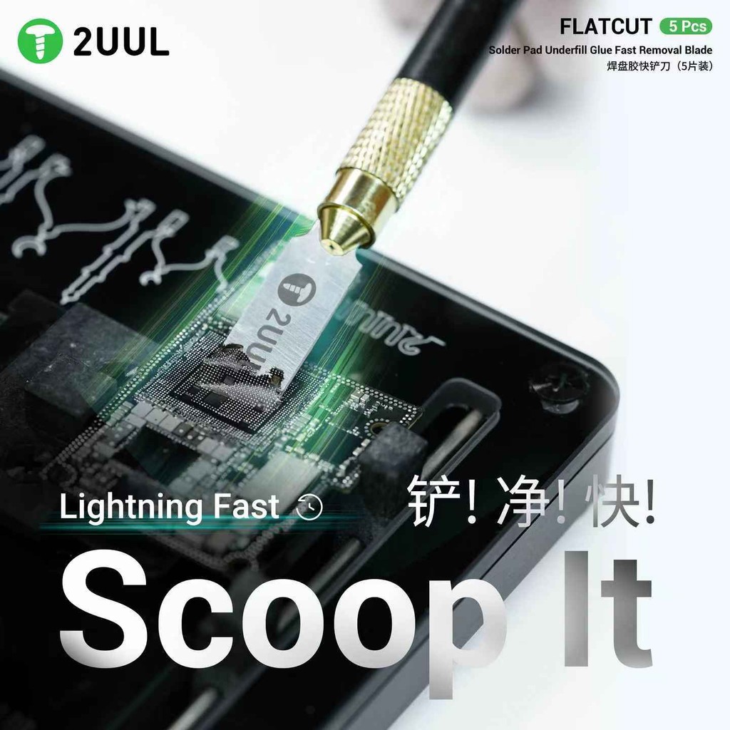 2UUL DA28 FLATCUT 5 Miếng Hàn Miếng Dán Loại Bỏ Keo Bộ Lưỡi Dao Có Giấy Nhám Cho Điện Thoại PCB Sửa Chữa An Toàn CPU Chip Dụng Cụ Cạo