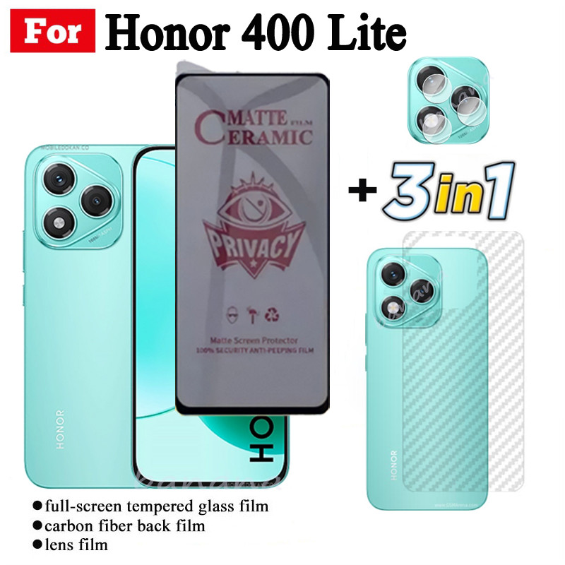 Phim gốm chống gián điệp bảo mật 3 TRONG 1 Honor 400 Lite dành cho Honor 200 Lite Honor X8C X7C X6C X6B Ống kính máy ảnh Kính bảo vệ màn hình và phim mặt sau