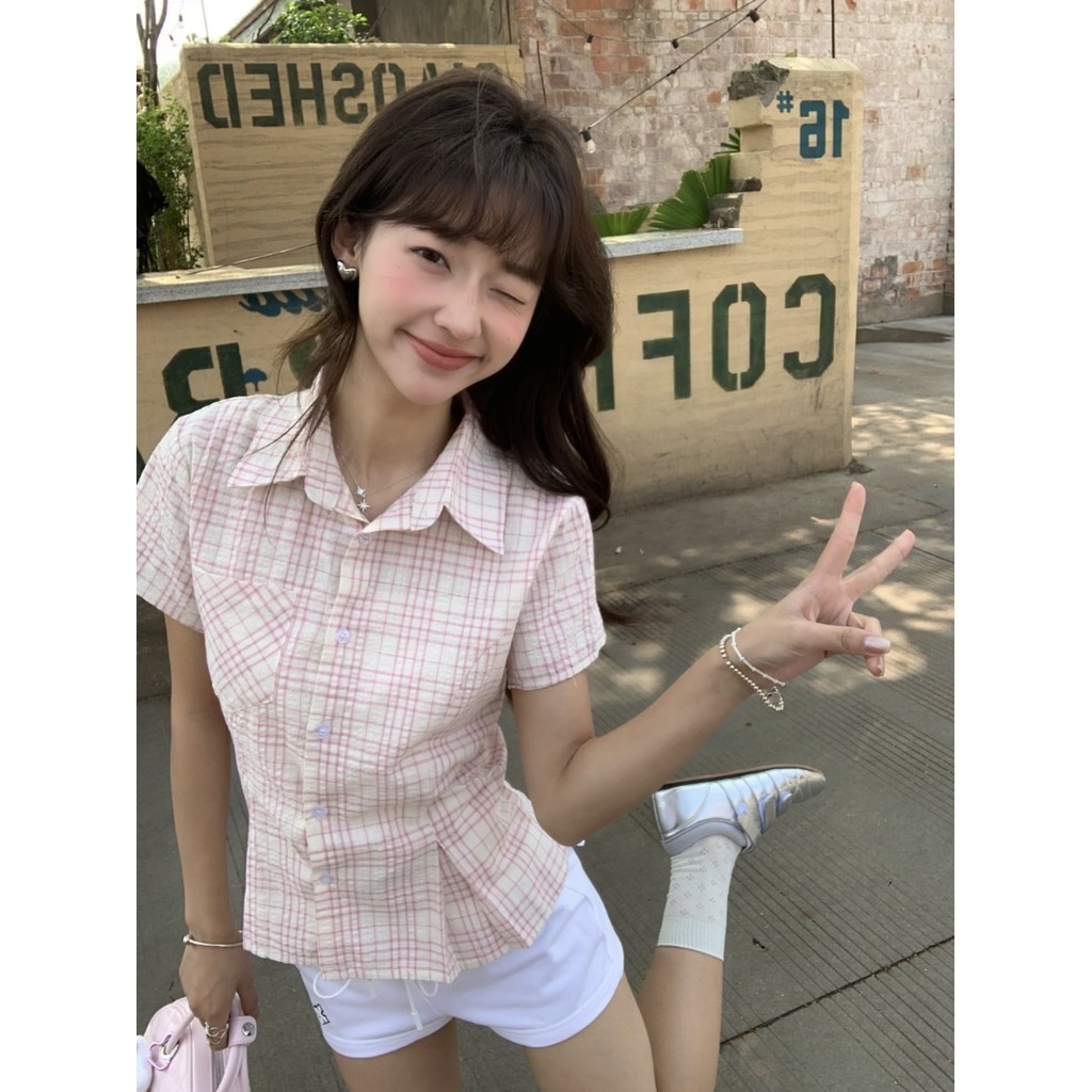 SUXI Áo sơ mi kẻ sọc đơn giản cổ điển dành cho nữ mùa hè mới 250626