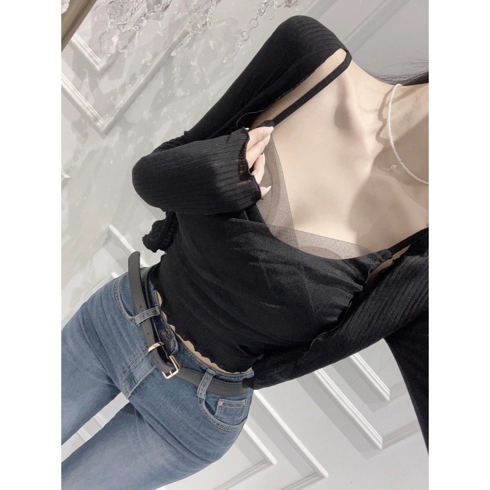 Lưới xếp li + Bộ đồ Cardigan mỏng