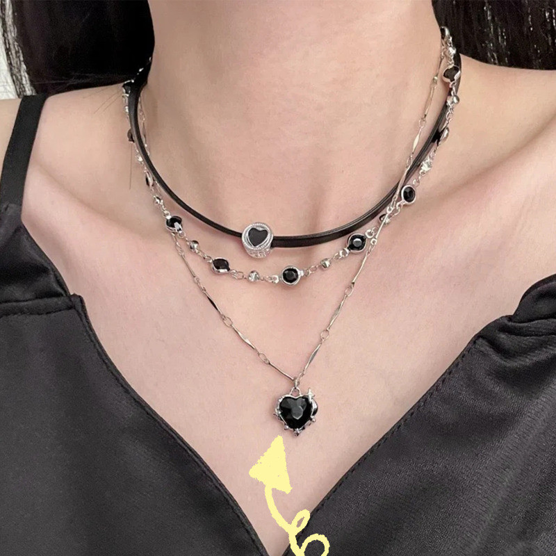 Bộ vòng cổ lớp Edgy | 44cm Hợp kim màu đen Trang sức Gothic để mặc hàng ngày / Tiệc / Quà tặng, Dây chuyền Choker & Mặt dây chuyền phong cách Punk