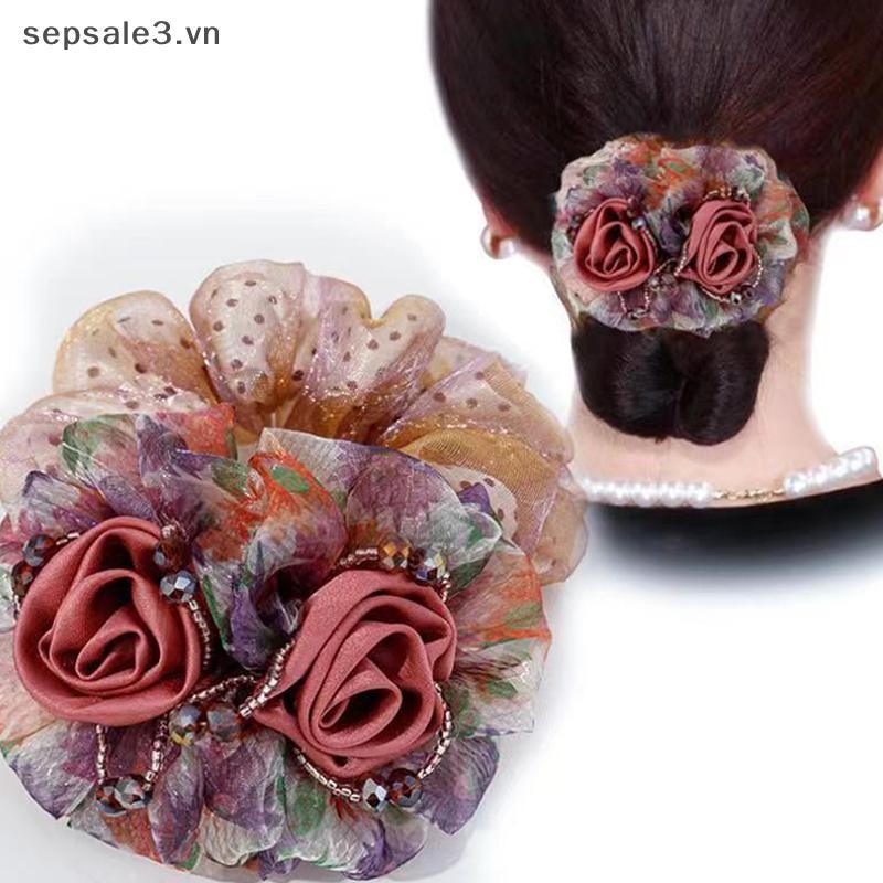 # Vn # Dây buộc tóc hoa Dây cao su nữ thanh lịch Phụ kiện tóc Scrunchies lớn đơn giản dành cho nữ.