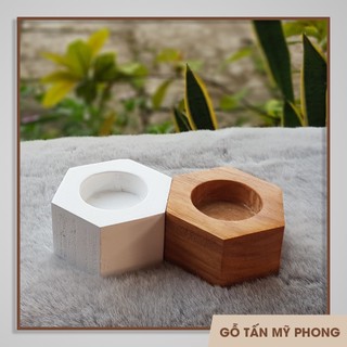 Đế nến gỗ hình lục giác để bàn, đế nến lục giác | NẾN tealight I Trang trí homestay