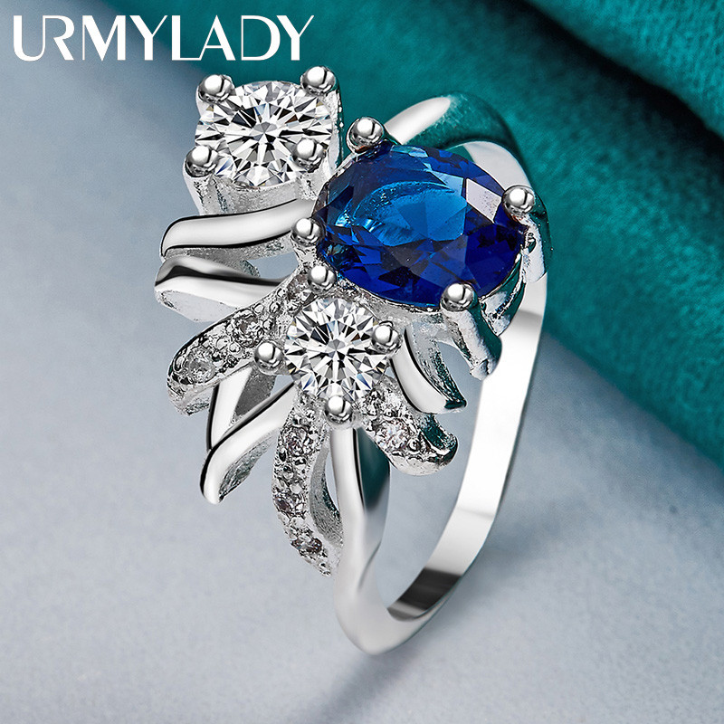 URMYLADY Bạc 925 Xanh Zircon Hình Học 7-10 # Nhẫn Nữ Trang Sức Quyến Rũ Thời Trang