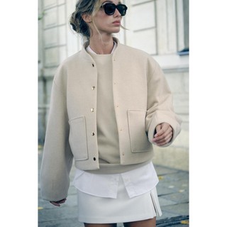 Áo khoác Zara made in Morocco dạ len ép tui ốp khỏe khoắn basic