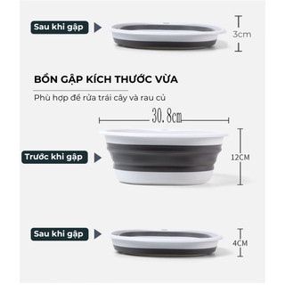 Combo chậu gấp gọn BUNA silicon tiện lợi, thau gấp gọn đa năng tiết kiệm không gia