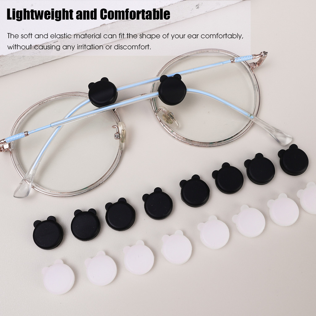 Kính Tai Gấu Chống Trơn Trượt Miếng Đệm Silicon 1.3cm, 5 / 10 / 20 Cặp Kính Mắt Chống Rơi Để Sử Dụng Hàng Ngày, Phụ Kiện Thể Thao Unisex Đen / Trắng