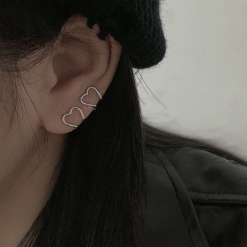 1/2/5/7 Cái Unisex Kẹp Xương Tai Hình Tình Yêu - Vòng Đeo Tai Kim Loại Bạc Phong Cách Giản Dị