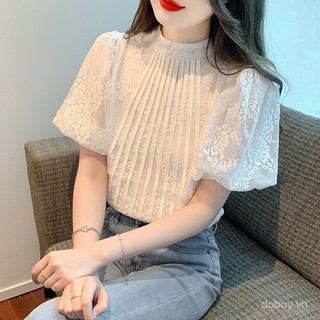 Áo đèn lồng tay ren phong cách flattering cho phụ nữ, thời trang mùa hè 2025
