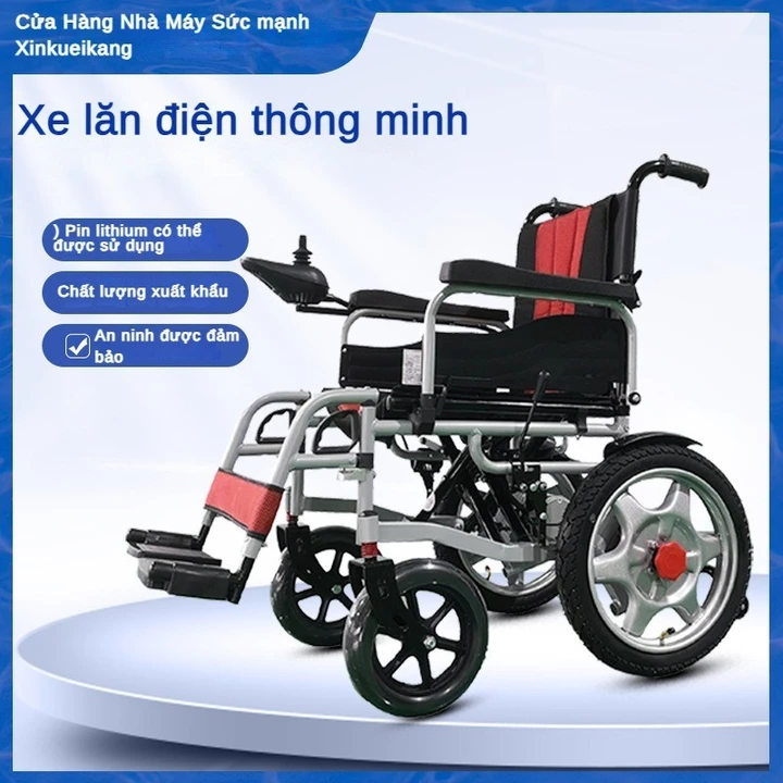 Xe lăn điện người già người khuyết tật thông minh Tự động có thể gấp lại bốn bánh xe nhẹ pin lithium xe lăn nằm đầy đủ