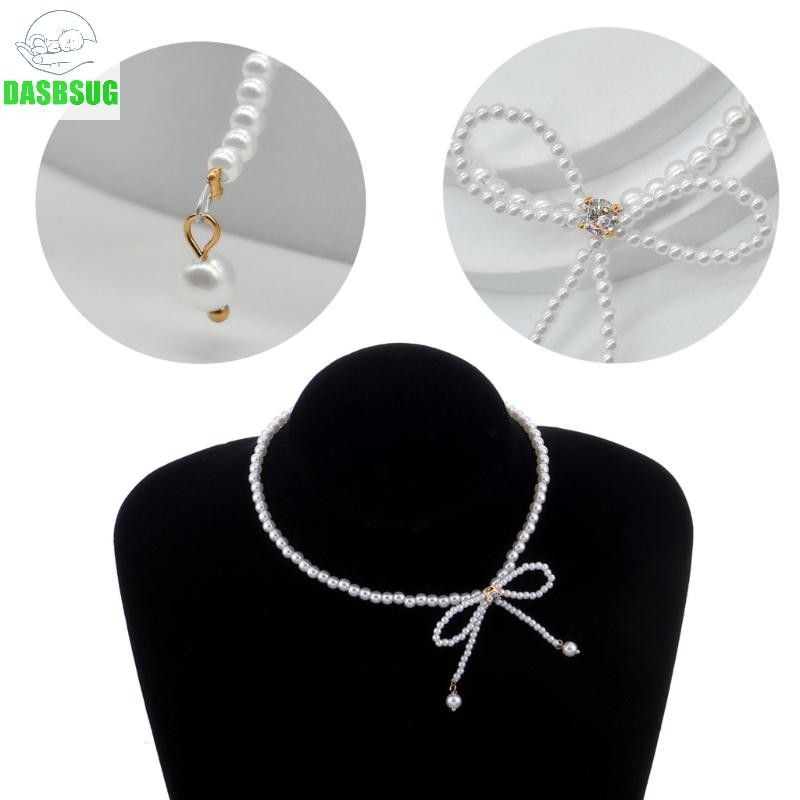 Dasbsug Vòng cổ ngọc trai thanh lịch với thiết kế tua rua Dây chuyền xương đòn nơ có thể điều chỉnh cho tiệc cưới và Occ đặc biệt