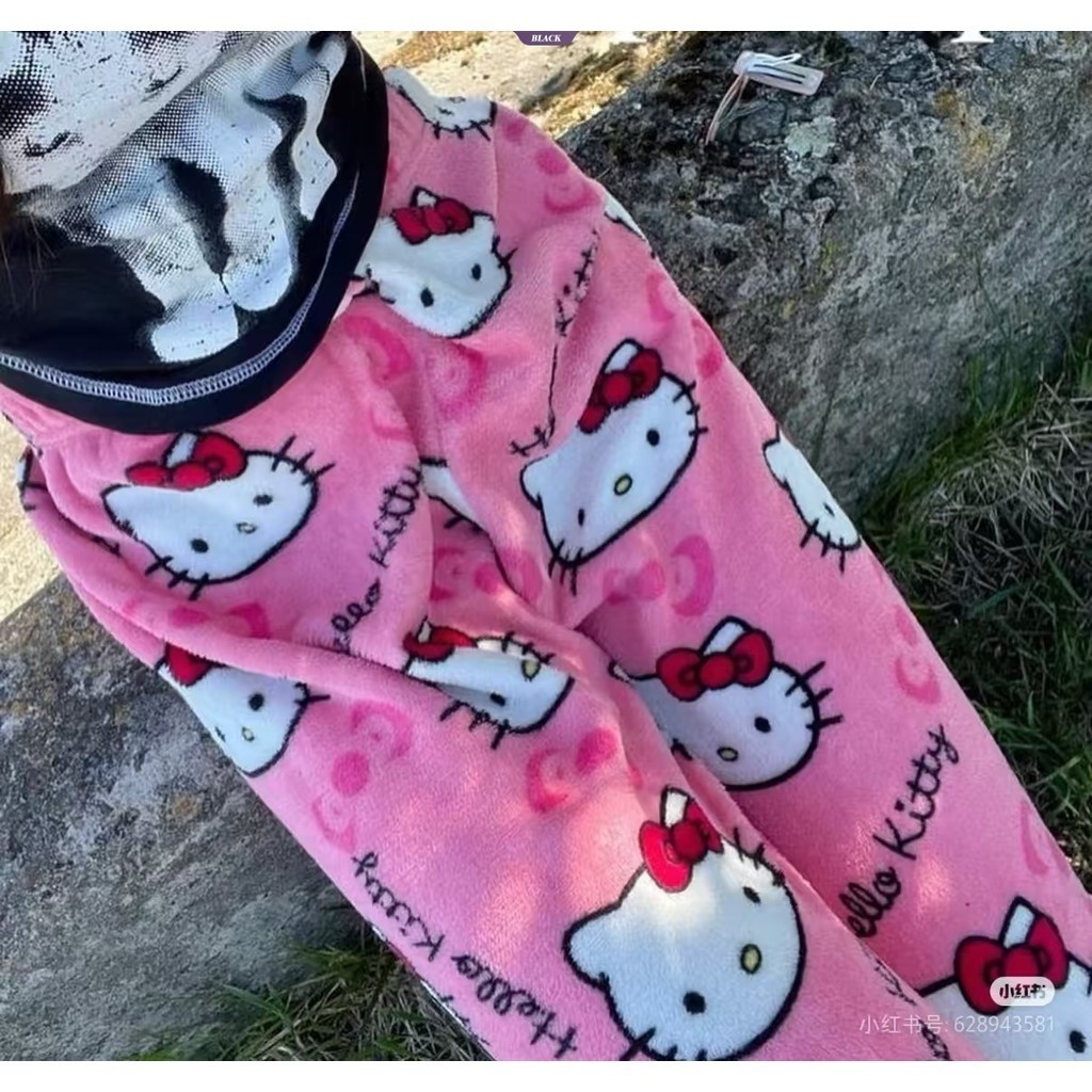 Quần ngủ Flannel HelloKitty thẳng Nữ phiên bản Hàn Quốc của phim hoạt hình Quần có đệm thoải mái tại nhà [BL]