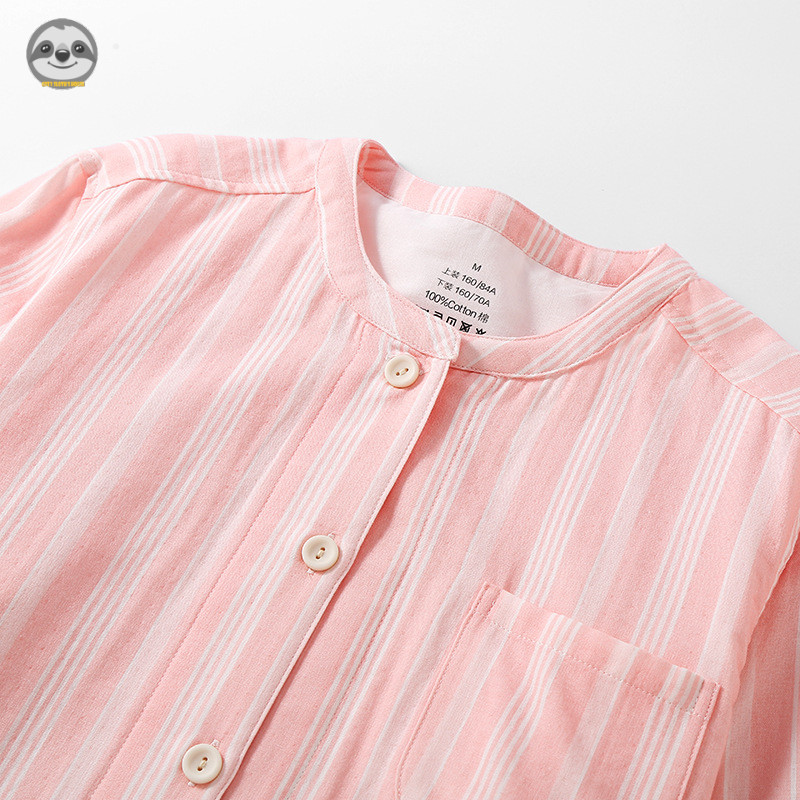 Đồ ngủ cặp đôi cotton hai lớp sọc phong cách Nhật Bản MUJI, mỏng nhẹ có thể mặc bên ngoài