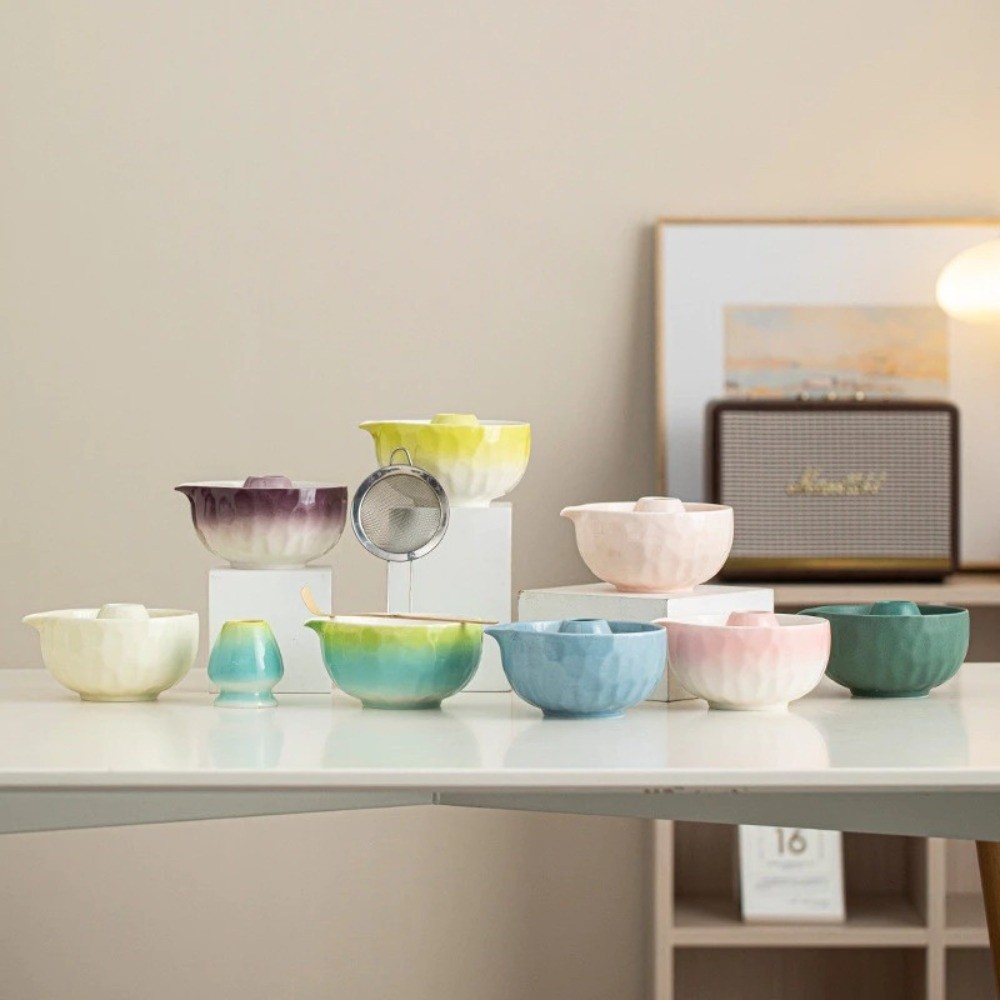Bộ trà Matcha Nhật Bản SLICELLIFE, Bát diêm Que trà Bàn chải Matcha, Muỗng Matcha có thể tái sử dụng Dụng cụ pha trà bằng gốm tre Bộ đánh trứng Matcha dành cho những người yêu thích trà