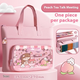 Kawaii Hướng Dẫn Túi Xách Tay Học Tập Cầm Tay Dung Tích Lớn Văn Phòng Phẩm Hộp Bảo Quản Dây Kéo Túi Vải Nhiều Lớp Tập Tin Làm Việc Túi Bảo Quản Thích Hợp Cho Gia Đình Sau Giờ Học
